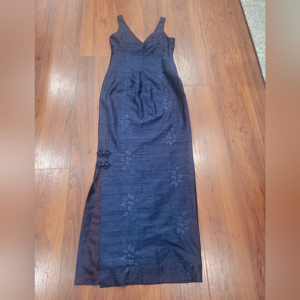 Nicole Miller Navy Blue Embroidered Maxi Dress